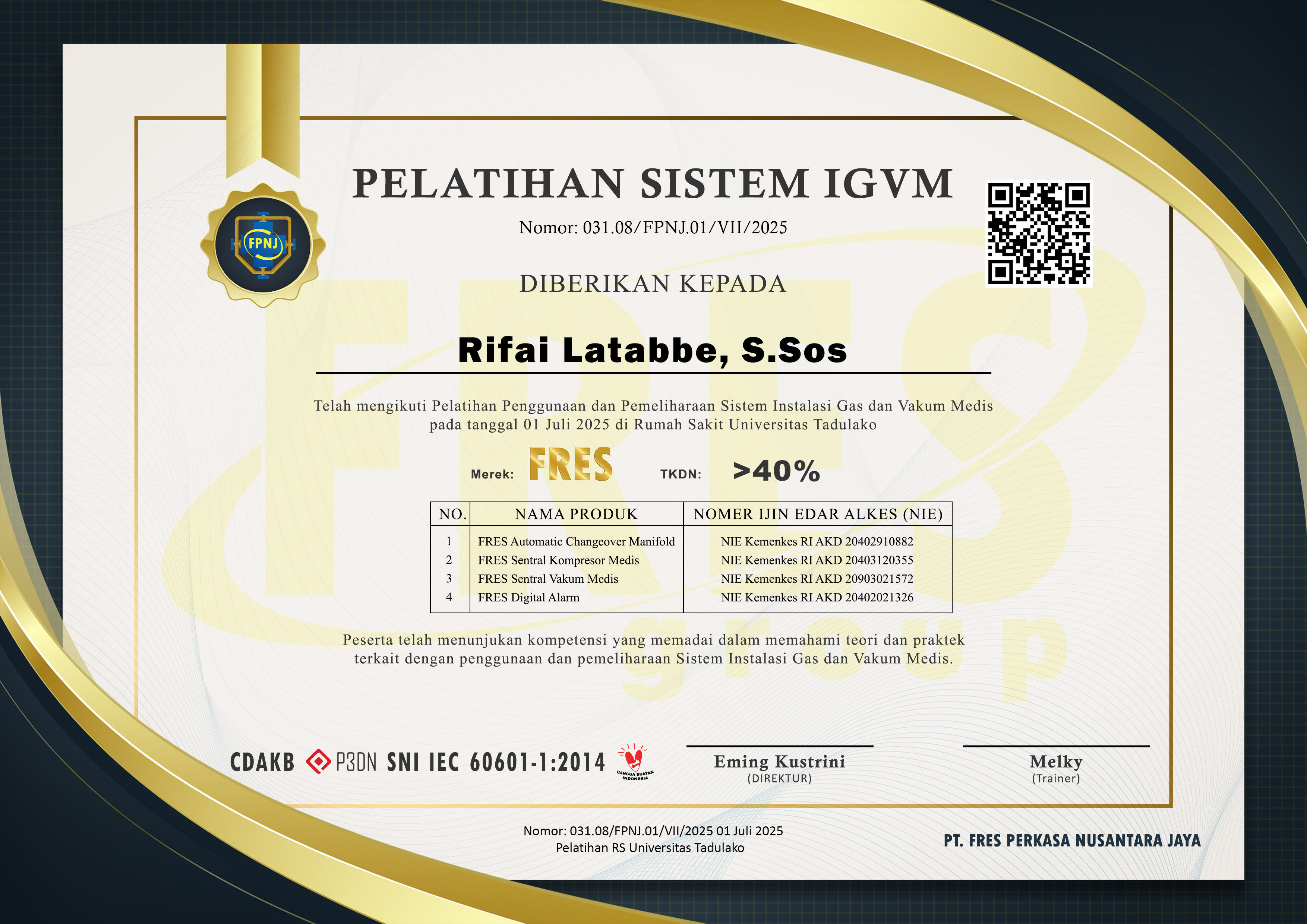 Sertifikat Pelatihan IGVM