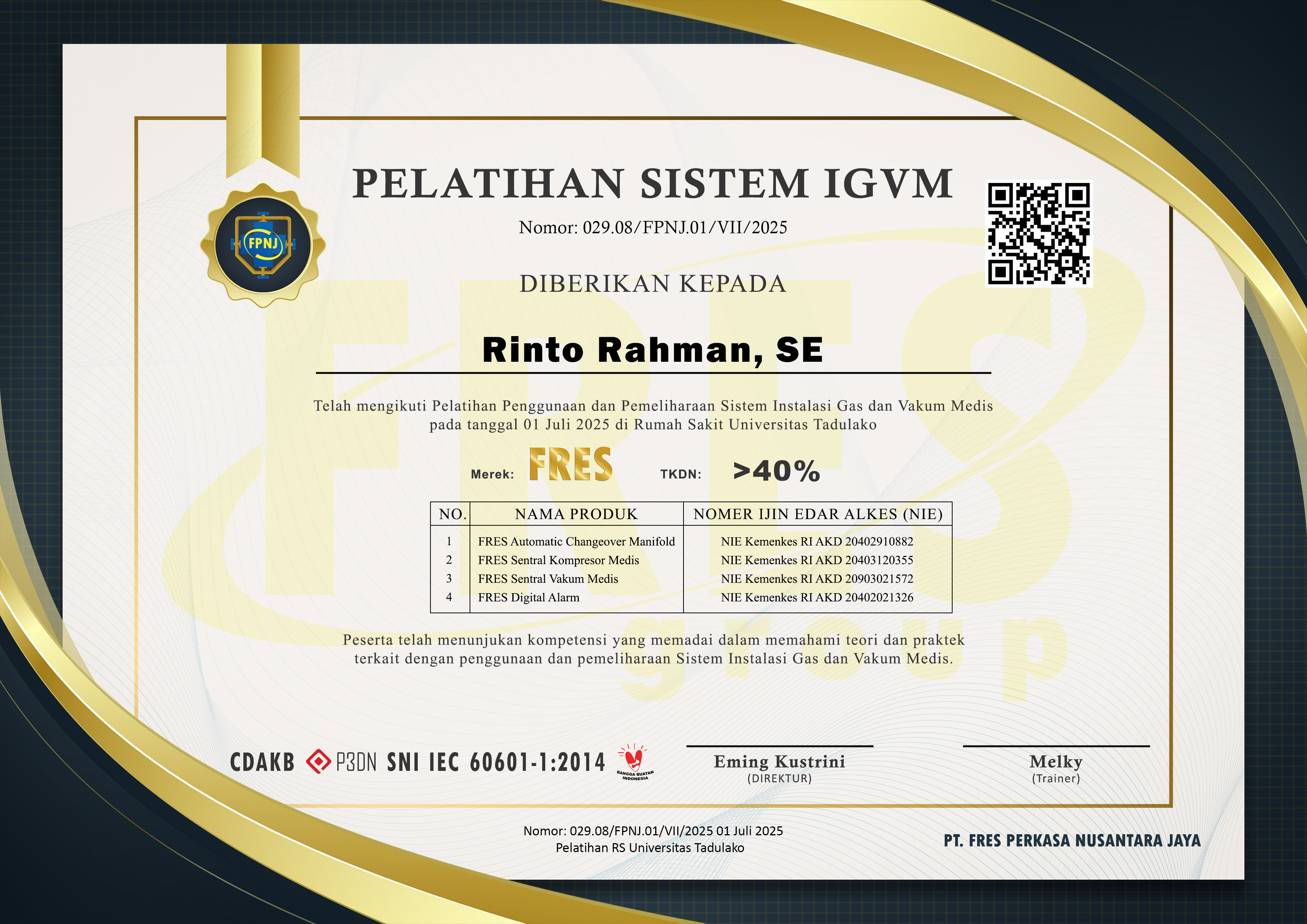 Sertifikat Pelatihan IGVM