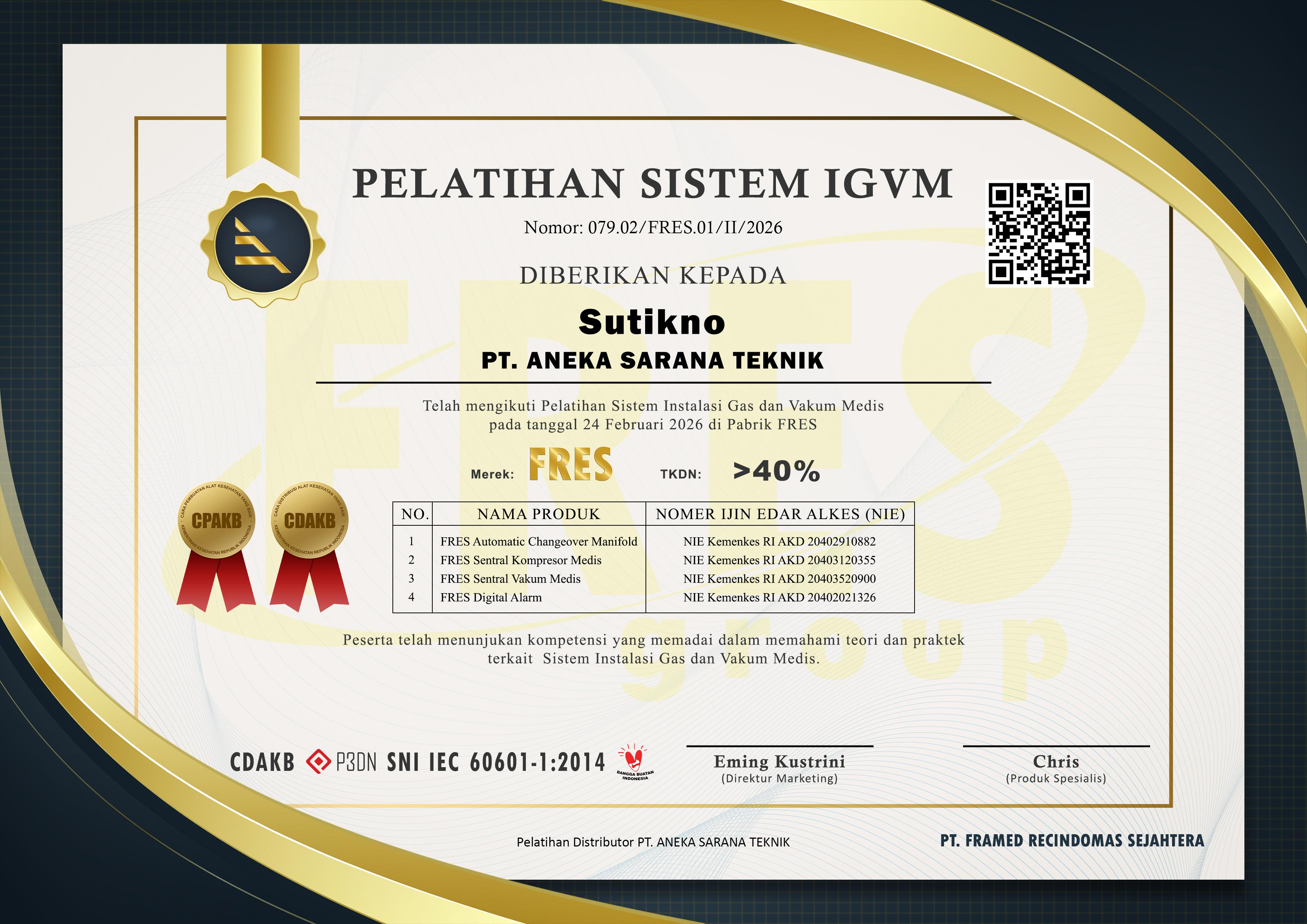 Sertifikat Pelatihan IGVM