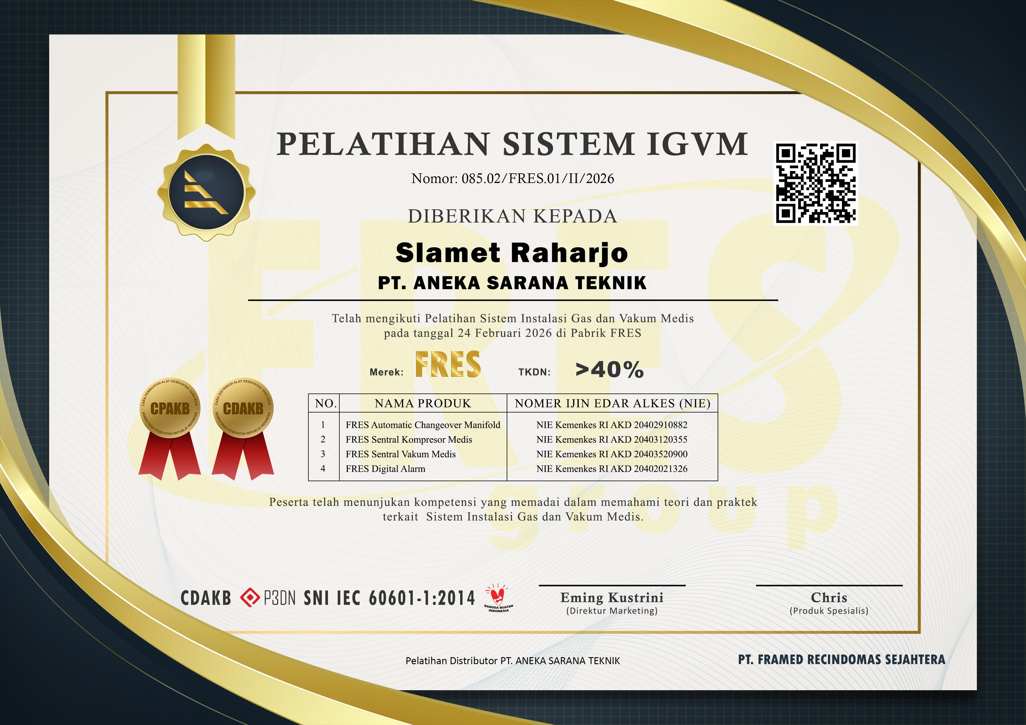 Sertifikat Pelatihan IGVM