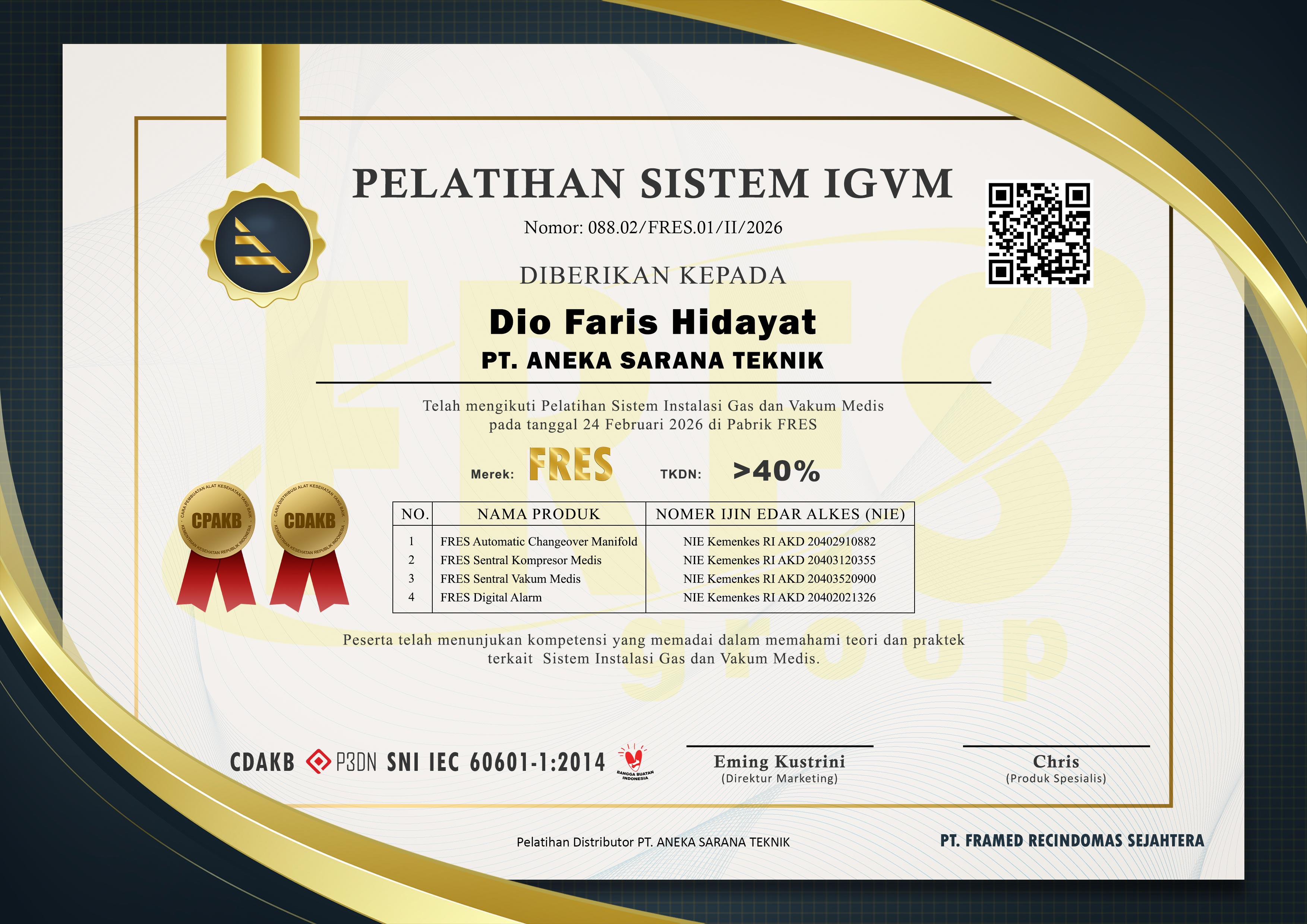 Sertifikat Pelatihan IGVM