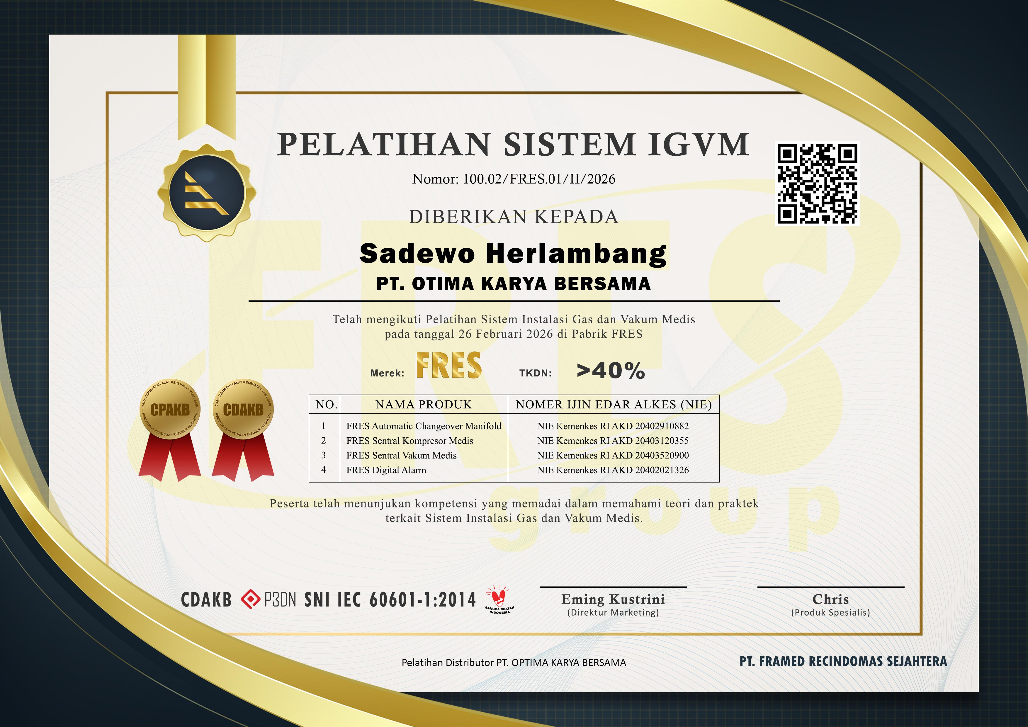 Sertifikat Pelatihan IGVM